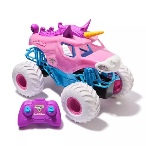Monster Jam Sparkle Smash Remote Control Truck, 1:15 Scale, Official RC Monster Truck Toy with Pink...