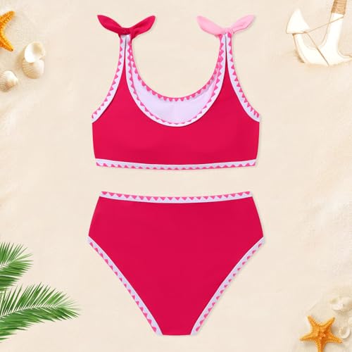 Image of Girls Two Piece Swimsuits Color Block Bowknot Swimwear Summer Beach Bikini Set Little Girl Bathing Suit with Chest Pad 3-10T