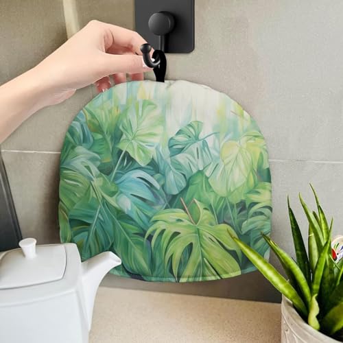 Image of Tea Pot Cover Tea Pots Cozy Insulated Tea Cozies Home Kitchen Decoration Teapot Dust Cover Warming Tea Kettle Quilt Gifts for Women Wife Mom, Green Monstera Leaf