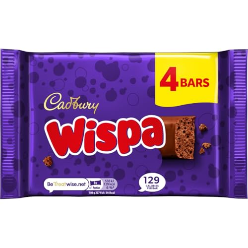 Cadbury Wispa Chocolate Bar Velvety Bubbly Texture 23.7g (1 Pack of 4 Bars)