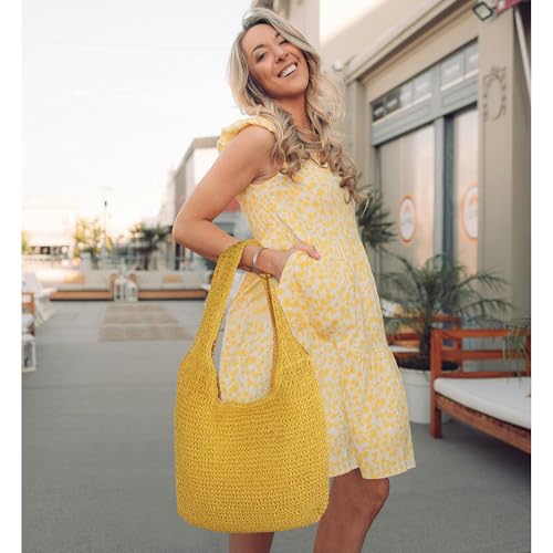 Image of Women Large Straw Beach Bag Handmade Woven Shoulder Bags Hobo Tote Handbag Purse for Summer