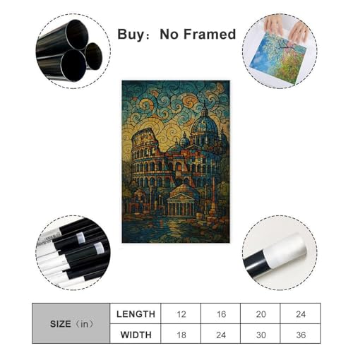 Poster vitrail romain sur toile 50x75 cm, idée cadeau pour chambre
