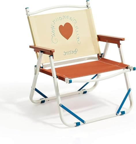 Klappbare Outdoor-St&uuml;hle, stilvolle Campingst&uuml;hle mit Armlehnen aus Holz, einfacher Aufbau, perfekt f&uuml;r Str&auml;nde, Rasen und Angeln