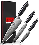 SHAN ZU 3PCS Kitchen Knife Set,Chef Knife Set in Powder Steel, Ultra Sharp Japanese Knife Set High Carbon Steel Knives Sets, Cooking Knives Set with Ergonomic Pakkawood Handle