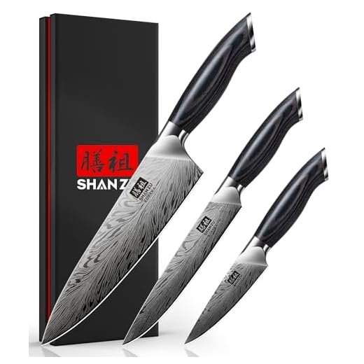 SHAN ZU Set di 3 Coltelli in Acciaio a Polvere Coltelli da Cucina Professionali ad Alto Tenore di Carbonio Set di Coltelli da Chef Include Coltello da Chef Coltello da Multiuso Coltello per Sbucciare