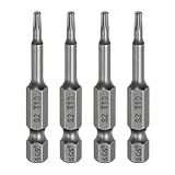 QUARKZMAN 4 Stück T10 Torx Kopf Schraubendreher Bit 1/4" Sechskantschaft 2" (50mm) Lang Magnetisch Ohne Loch Spitze Manipulationssicher 6 Punkt Stern Schraubendreher