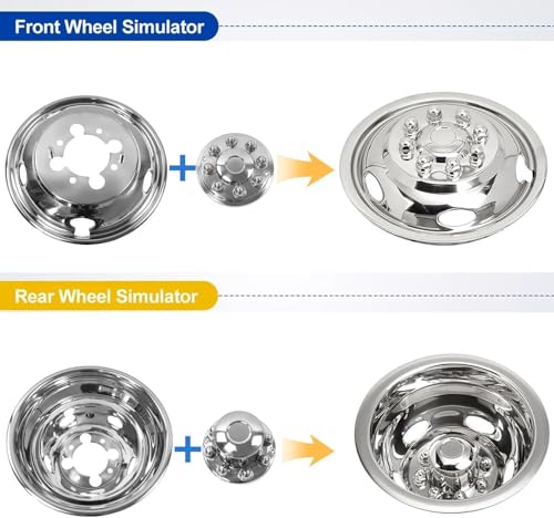 Image of 4pcs 17inch Polished Stainless Steel Dually Wheel Simulators, Bolt On Wheel Cover with Removable Centre Cap, 8 Lug Hubcaps fit for 2003-2018 Dodge Ram 3500 C17D8