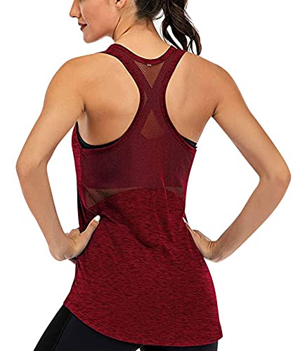 CLOUSPO Tops de gimnasio para mujer, entrenamiento, fitness, sin mangas, media malla, espalda de yoga, sin mangas, camiseta de correr Cover