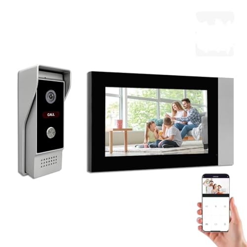 Video Doorbell with 7-inch LCD Monitor, Call Button WiFi Intercom Kit Smart Video Door Phone System 1080P 4-Wired Doorbell Camera Full Touch Monitors for Villa Home (Silvery White)