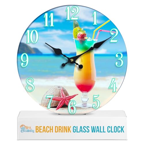 Sea Creations 13" Glass Beach Drink Clock - Ocean Drinks