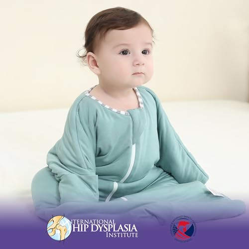 Image of PuppyPaws Baby Sleep Sack 1.5 TOG, Transitional Swaddle with Arms Up Length Sleeves and Mitten Cuffs, Sleep Sack 3-6 Months, Wearable Blanket Baby, 95% Rayon derived from Bamboo, 5% Spandex