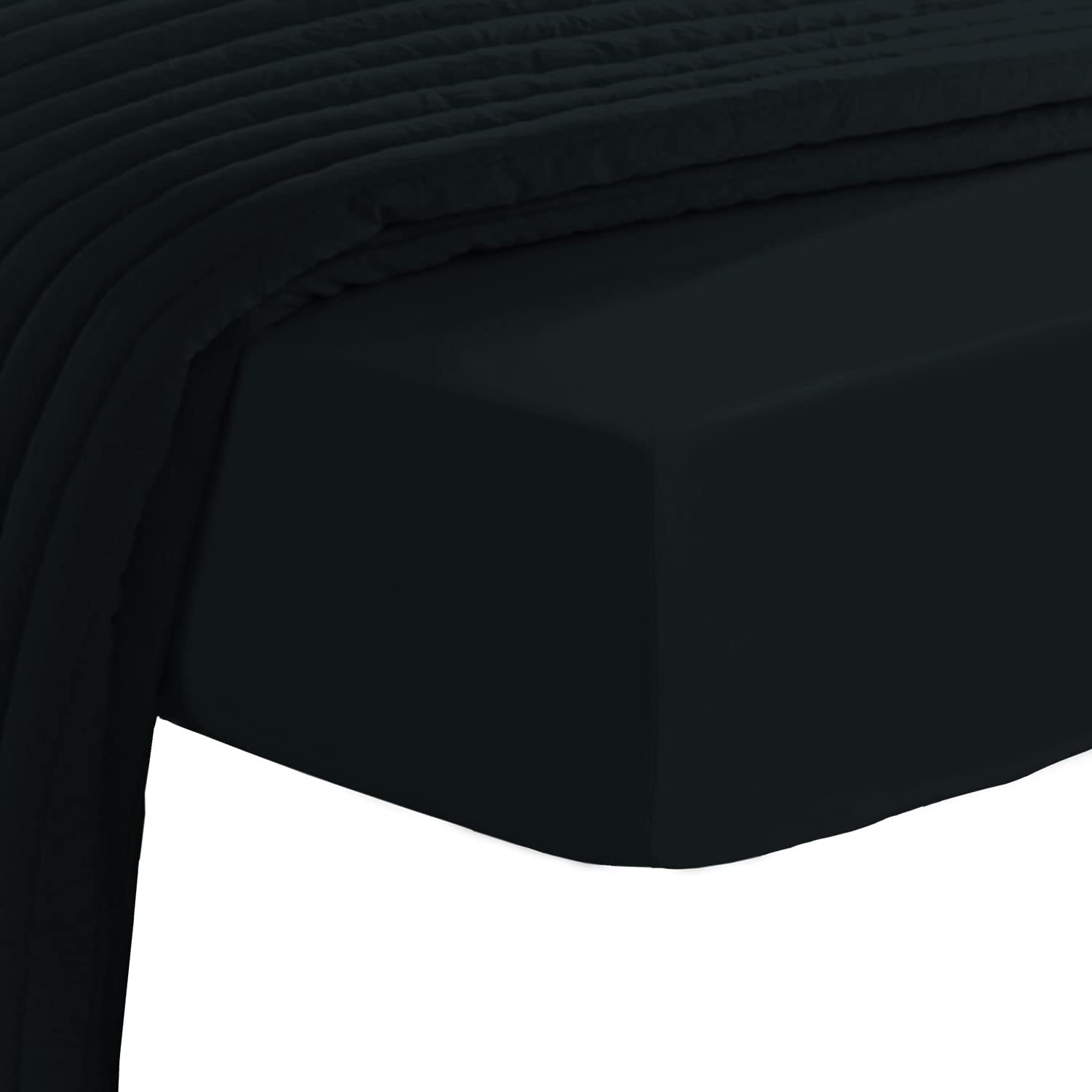 PizunaLuxury Cotton King Size Fitted Sheet Black, 800 Thread Count 100% Long Staple Cotton King Size Fitted Sheet 160x200 cm, Sateen Weave Crisp Fitted Sheets Deep Fit 40 cm 1 PC BlackOEKO-TEX STANDARD 100