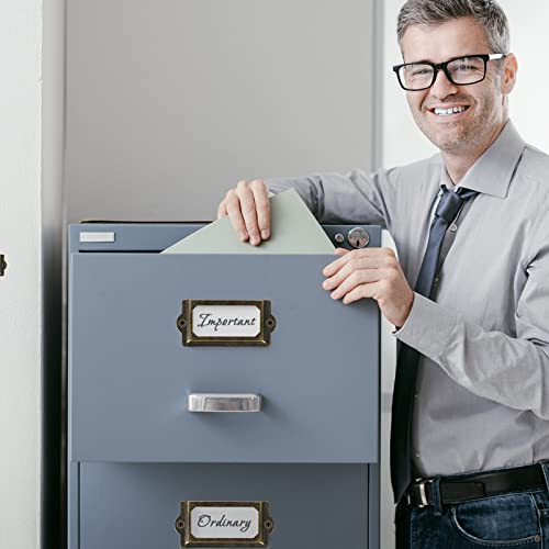 60 Pcs Office Library File Drawer Cabinet Card Tag Label Holder Metal Frame, Antique Bronze Metal Label Holders Name Card Frame For Wood Drawers Shelves Fabric Bins, 3 Sizes #TOP2