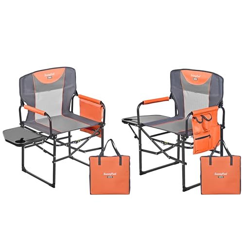 SUNNYFEEL Oversized Camping Directors Chair 2 Pack, Portable Folding Lawn Chairs for Adults Heavy Duty with Side Table,Pocket for Beach, Fishing,Picnic,Concert Outdoor, Foldable Camp Chairs