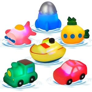 Jovicos Baby Bath Toys, LED Light Up Bath Toys for Babies, 6 Pack No Hole No Mould Colorful Transport Toy Kids Toddler Sensory Toys for Autism