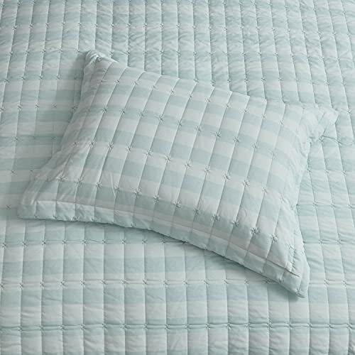 Sweet Home Collection Quilt Sets Prewashed Checkered Plaid Embroidered Vintage Soft And Luxurious Bedding With Pillow Shams, Teal, Queen #TOP2