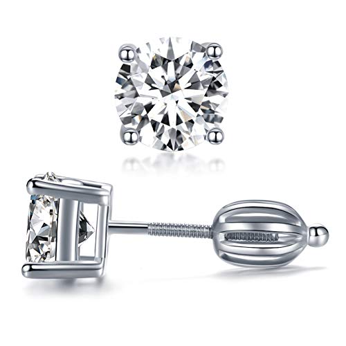 SWJEWEL Diamond Stud Earrings Men Earrings Stud Sterling Silver Cute Cubic Zirconia Fake Diamond Earrings Round Princess Cut Earrings with Secure Screw Backs on Earrings for Women Men