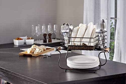 Inspired Living by Mesa Inspired Living Utensil Silverware Organizer in Black Rustic Collection Buffet Caddy,