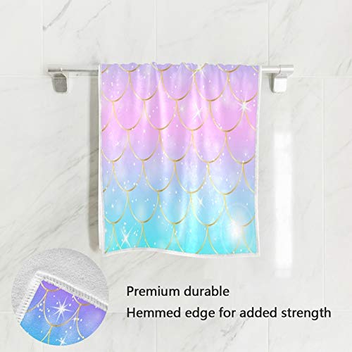 Qugrl Glitter Mermaid Scales Hand Towels Blue Pink Purple Kitchen Dish Towels, Soft Quality Premium Fingertip Washcloths Bathroom Decor For Guest Hotel Spa Gym Sport 30 X 15 Inches #TOP2