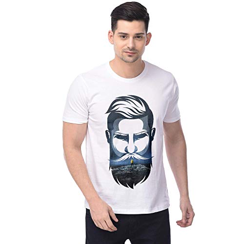 Image of Bearded - Born Bearded Men's & Women's Boys & Girls Kids 100% Cotton Graphic Printed Round Neck Half Sleeves Regular Fit T- shirt for Born Bearded Merchandise for True Fans - White - Pack of one