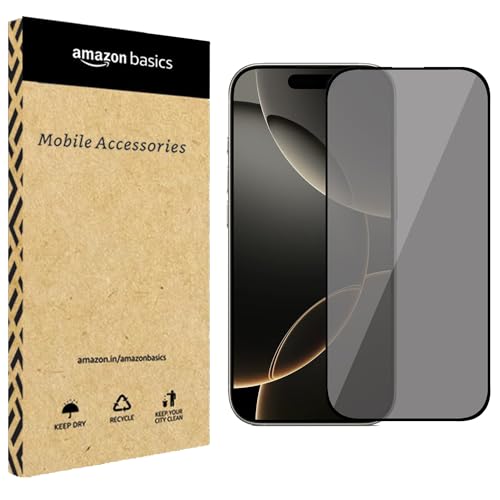 Image of amazon basics Edge to Edge Privacy Tempered Glass for iPhone 17 Pro with Easy Self Installation Kit | Black