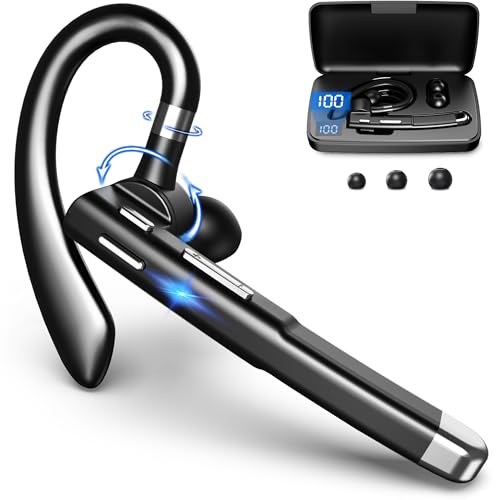 EUQQ Bluetooth Headset V6.1, 120Hrs Wireless Headset with CVC8.0 Noise Canceling Mic, Single Ear Bluetooth Earpiece with 500 mAh Charging Case for Trucker/Business/Home/Office/Android/iOS