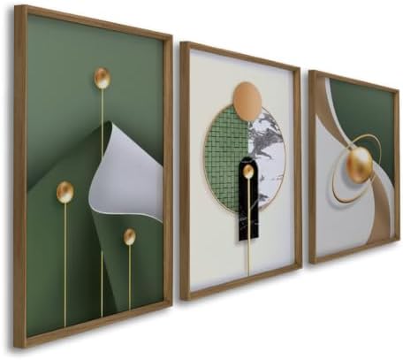 Quadros Decorativos Tríade Elegante Cores Vivas em Verde e Nude A...