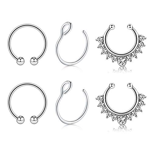 AVYRING Fake Nose Rings Hoop Clip On Nose Septum Ring Faux Non-Pierced Nose Lip Rings Earrings Jewelry 3 Style