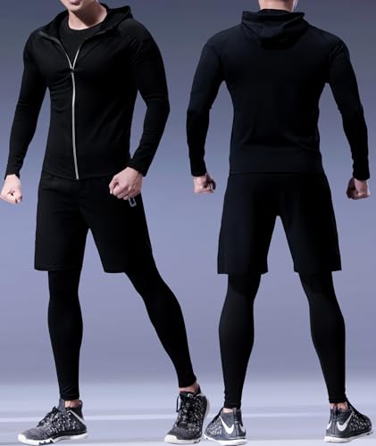 Conjunto de corrida esportivo masculino (pacote com 4 ou 5) camisa atlética + camisa curta/de compre