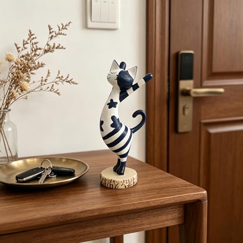 Figura Decorativa Gato Abstracto Moderno en Resina Azul y Blanco miniatura 6