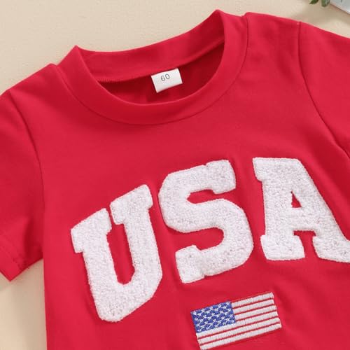 4th of July Baby Outfit Infant Boy Girl Short-Sleeve USA Embroidery Romper First July Fourth Shorts Jumpsuit4