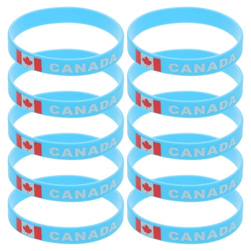 DIYEAH Lot de 10 Bracelets de Sport en Silicone à Thème Football Drapeau Canada, Bracelets Patriotiques Étanches et Souples pour Supporters, Accessoires Légers pour Matchs et Événements