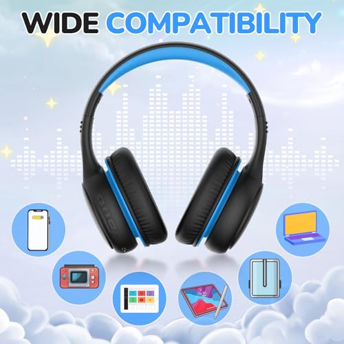 Image of JoySpark Kids Bluetooth Headphones, 60 Hours Playtime, Bluetooth 5.4 Kids Headphones Wireless, Type-C Fast Charging, 85 /94dB Volume Limited, Foldable Toddler Wireless Headsets with Mic-Black Blue