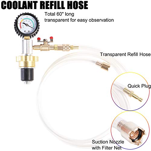 Jifetor Cooling System Vacuum Purge Radiator Coolant Refill Tool Kit, Automotive Water Tank Pneumatic Vacuum Antifreeze Change Filler Set, With 4 Sizes Adapter Case Hose For Car Van Suv Truck #TOP4