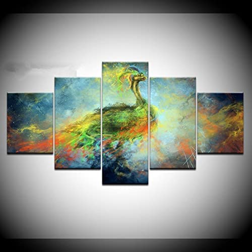 Poster paon 5 panneaux pour raviver un mur blanc vide avec cadre inclus