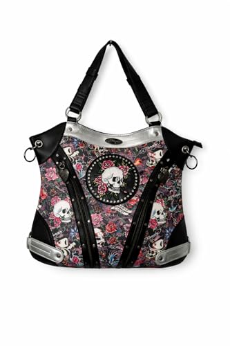 ED HARDY Black & Silver Faux Leather Tote Handbag Skull & Rhinestones