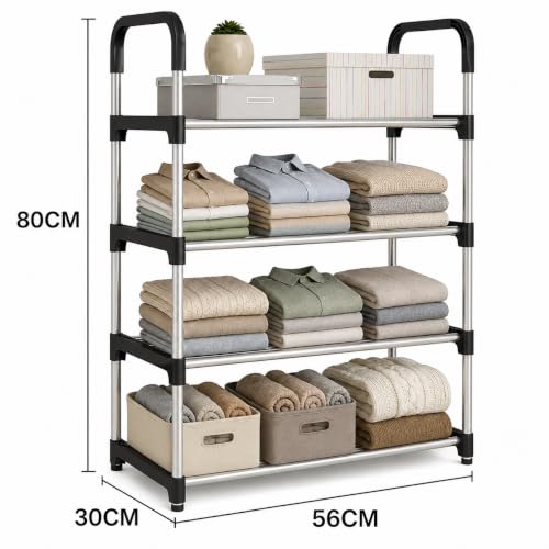 Image of Metal Shoe Rack for Home - Adjustable & Stackable Waterproof Open 5-Tier Shoe Rack for Closet Entryway, Bedroom, Outdoor,Multi-Purpose Carbon Steel Shoe Stand (Black, 4-ShelfAA)