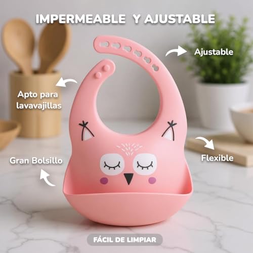 Miniatura 5 de Baby Boom Vajilla Bebe Silicona 12 Piezas Blw Plato Bol Con Ventosa Vaso 2 En 1 Pajita Taza Babero Con Bolsillo Cuchara Tenedor Cubiertos De Entrenamiento Alimentador Fruta Tres Tetinas Antideslizante