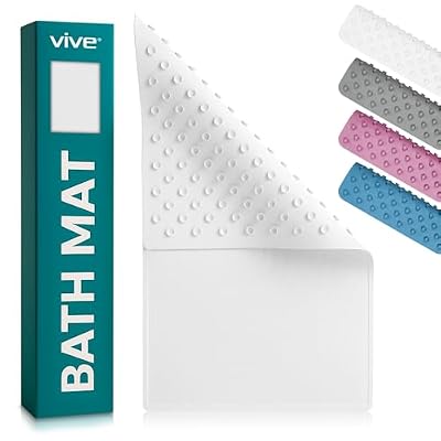 Vive Non-Slip Bath Mat with Suction Cups - 28" x 16" Extra Large Rubber Mat for Safety & Comfort - Patented Grip Prevents Slips and Falls for Kids, Elderly, Men, Women - XL Non Skid Shower & Tub Cover