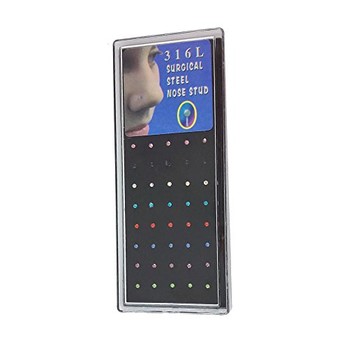 yueton 1 Set 40pcs Crystal Surgical Steel Nose Stud Body Piercing Jewelry