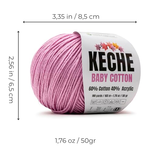 Image of Keche Baby Cotton, 60% Cotton 40% Acrylic Yarn, Soft Cotton Yarn for Crochet and Knitting, Amigurumi Yarn 1 Skein /Ball 1.76 Oz (50g) / 180 Yrds (165m) - Lavender