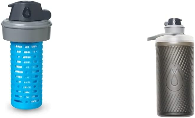 HydraPak Flux 1L Mammoth Grey - Collapsible Backpacking Water Bottle & Compatible 42mm Filter Cap - Water Filtration Accessory