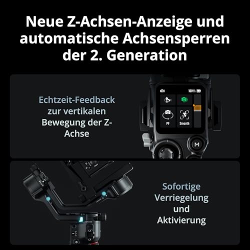 DJI RS 5, Gimbal-Stabilisator für Kameras von Canon, Sony, Panasonic, Nikon, Fujifilm, Feinabstimmungsknöpfe, Automatische Achsensperren der 2. Generation, Schnellöffnungsstativ, Neue Z-Achsen-Anzeige