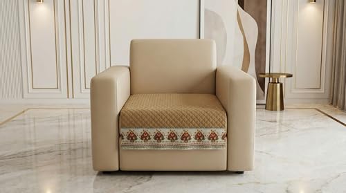 Image of Velvet Quilted Sofa Cover Mat Seat & Back, 1 Seater, L23in H32in, Gold Color,Anti Skid Backing, 6in Hanging Strap Design, Washable Soft, Anti Slip, Separate M, Style -Gold-S1