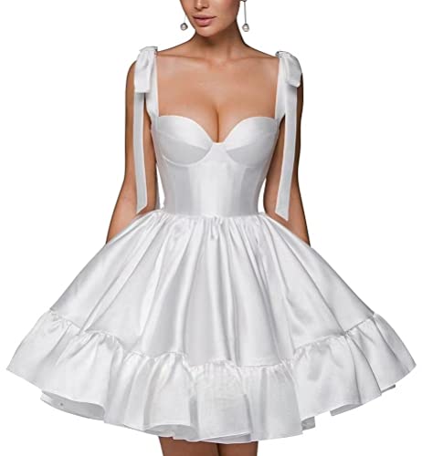 Spaghetti Strap Sweetheart Homecoming Dresses A Line Prom Dress Short Mini Prom Formal Evening Ball Gowns Party Gown White US08