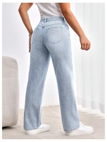 SOLY HUX Women's Straight Wide Leg Denim Pants Casual High Waited Jeans Streetwear Fall Outfits3