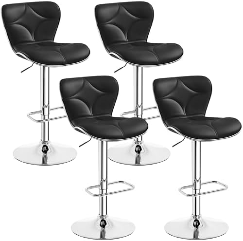 Lot De 4 Tabourets De Bar Pivotants Sweetcrispy - Hauteur Réglable Hydraulique, Dossier Ergonomique, Cuir PU Noir - Coussin épais, Repose-pieds, Roulettes 360°