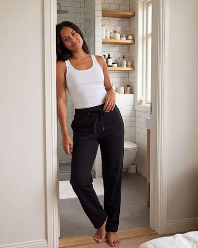 Image of Real Essentials 3 Pack: Women's Relaxed Fit Fleece Open Bottom Sweatpants - Casual Athleisure (Available in Plus)