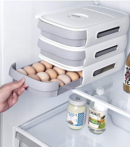 Geliqiao Egg Holder For Refrigerator (18-21 Eggs) Stackable Plastic Egg Container Countertop Drawer Type Storage Box Rolling Type For Various Eggs(Mikly White) #TOP2