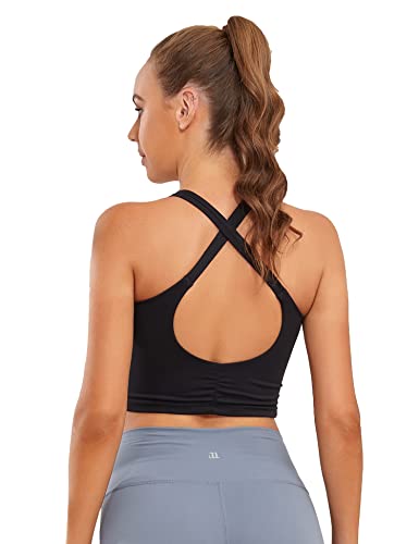 1A1A Longline Workout Bra For Women U Neck With Removable Padded Medium Impact Yoga Running Black X-Large cover